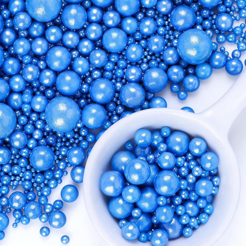 Blue Pearl Sprinkles for Cake Decorating, 6 Sizes Mix 4.6 oz Edible Pearl Sugar Sprinkles for Baking Cupcake Cookies