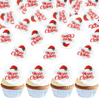 60 PCS Edible Merry Christmas Cupcake Toppers Holly Leaves Berries Santa Claus Hat Cupcake Picks Edible Christmas Cupcake Decorations for Xmas Theme New Year Holiday Party Cake Decorations Supplies