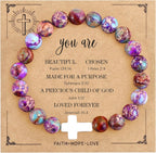 VIBILIA Cross Beaded Bracelets for Women, Inspirational Natural Gemstone Heart Bracelets for Women, Birthday Gifts for Women Mom Daughter Wife Sister Friend on Valentine's Day Easter Mother's Day