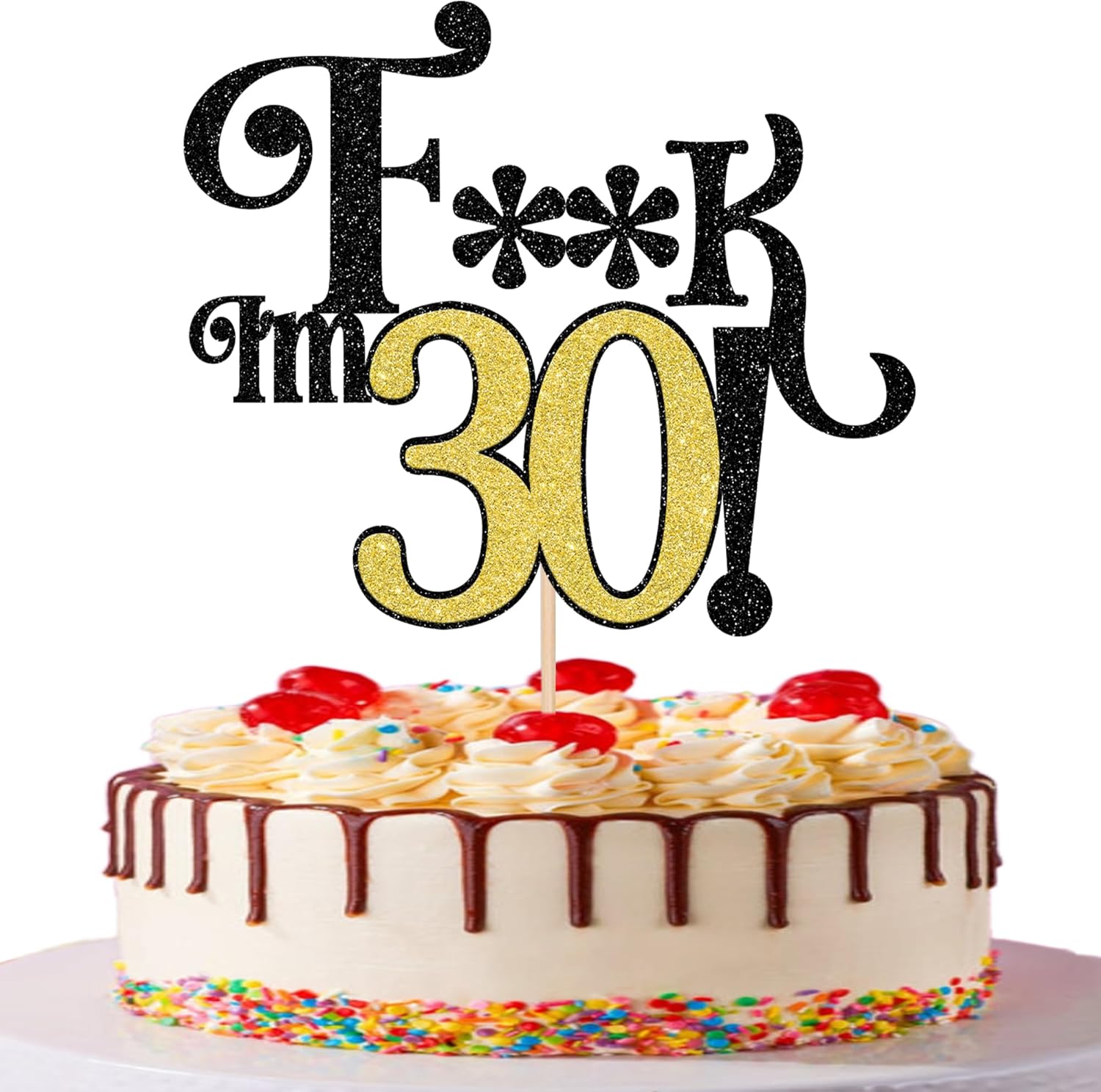 1 PCS Happy 30th Birthday Cake Topper Glitter Thirty Funny I'm 30 Cake Pick Cheers to 30 Years Birthday Cake Decoration for Men Women Happy 30th Birthday Party Cake Decorations Supplies Gold