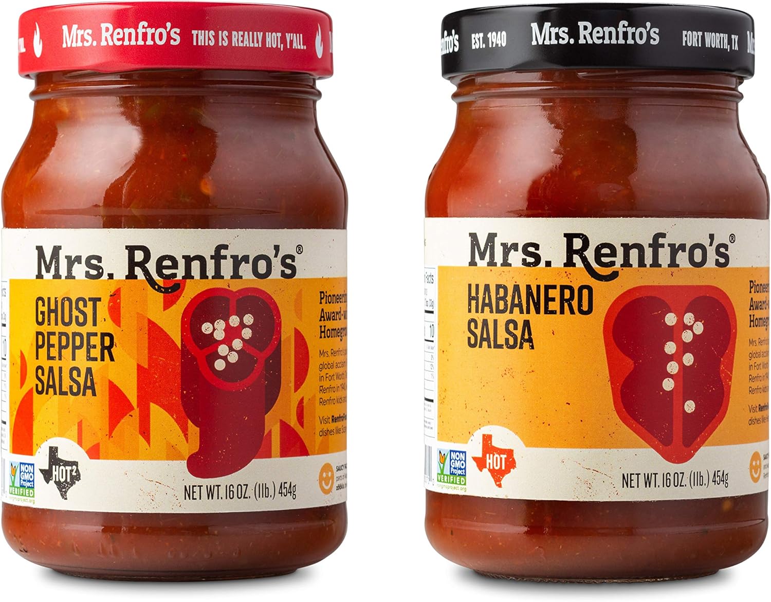 Mrs. Renfro’s Salsa Hot Variety Pack – Habanero, Ghost Pepper (16-oz. jars, 2-pack)