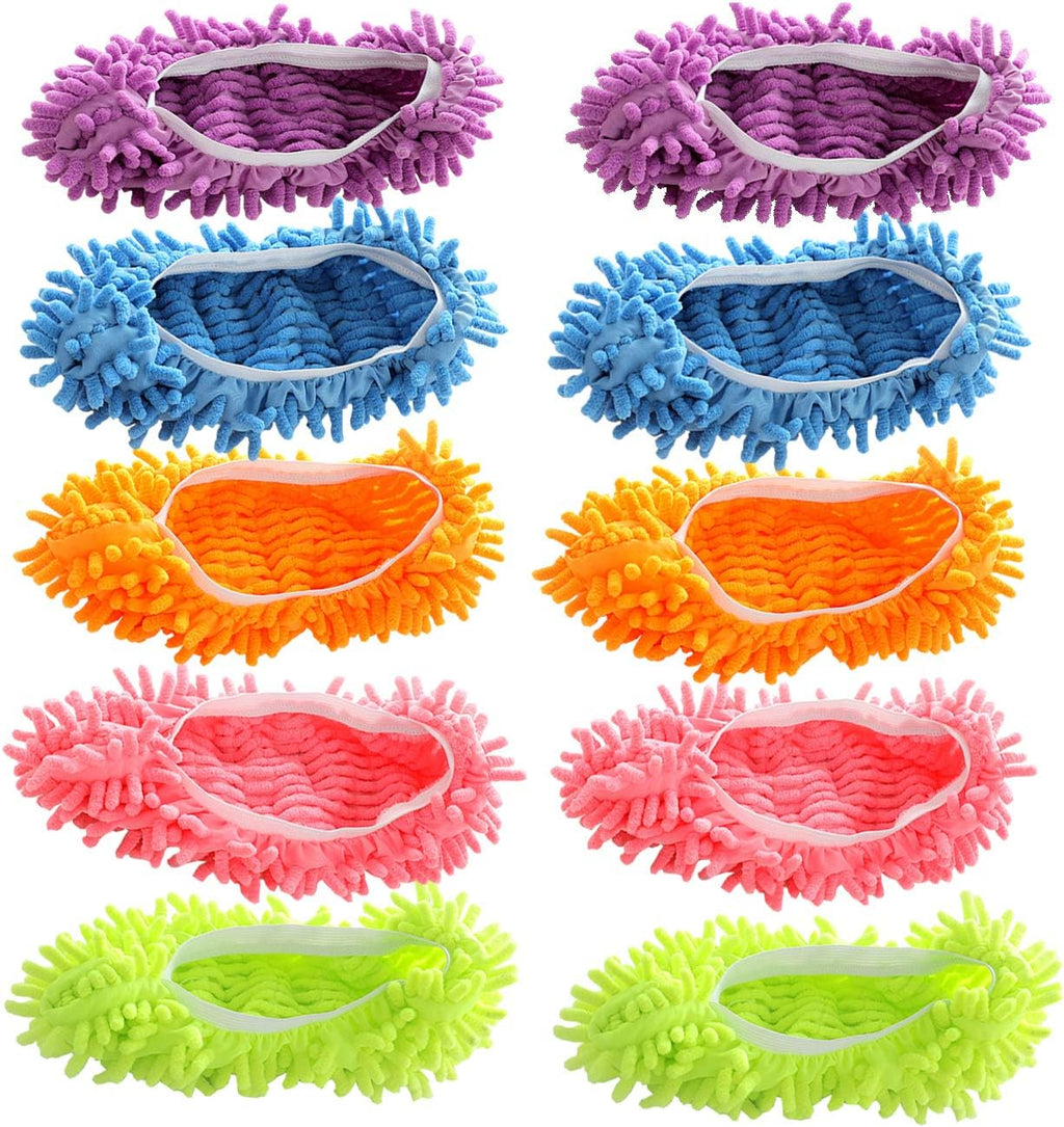 Acronde 5Pairs Multi Function Duster Mop Slippers Shoes Cover Chenille Fiber Washable Foot Socks Floor Cleaning Tools Shoe Cover for Bathroom, Office, Kitchen, House Polishing Cleaning