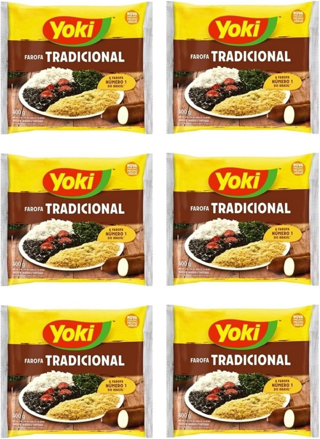 Seasoned Cassava Flour - Farofa de Mandioca Pronta - Yoki - 17.6 oz (500g) - GLUTEN-FREE - (PACK OF 06)