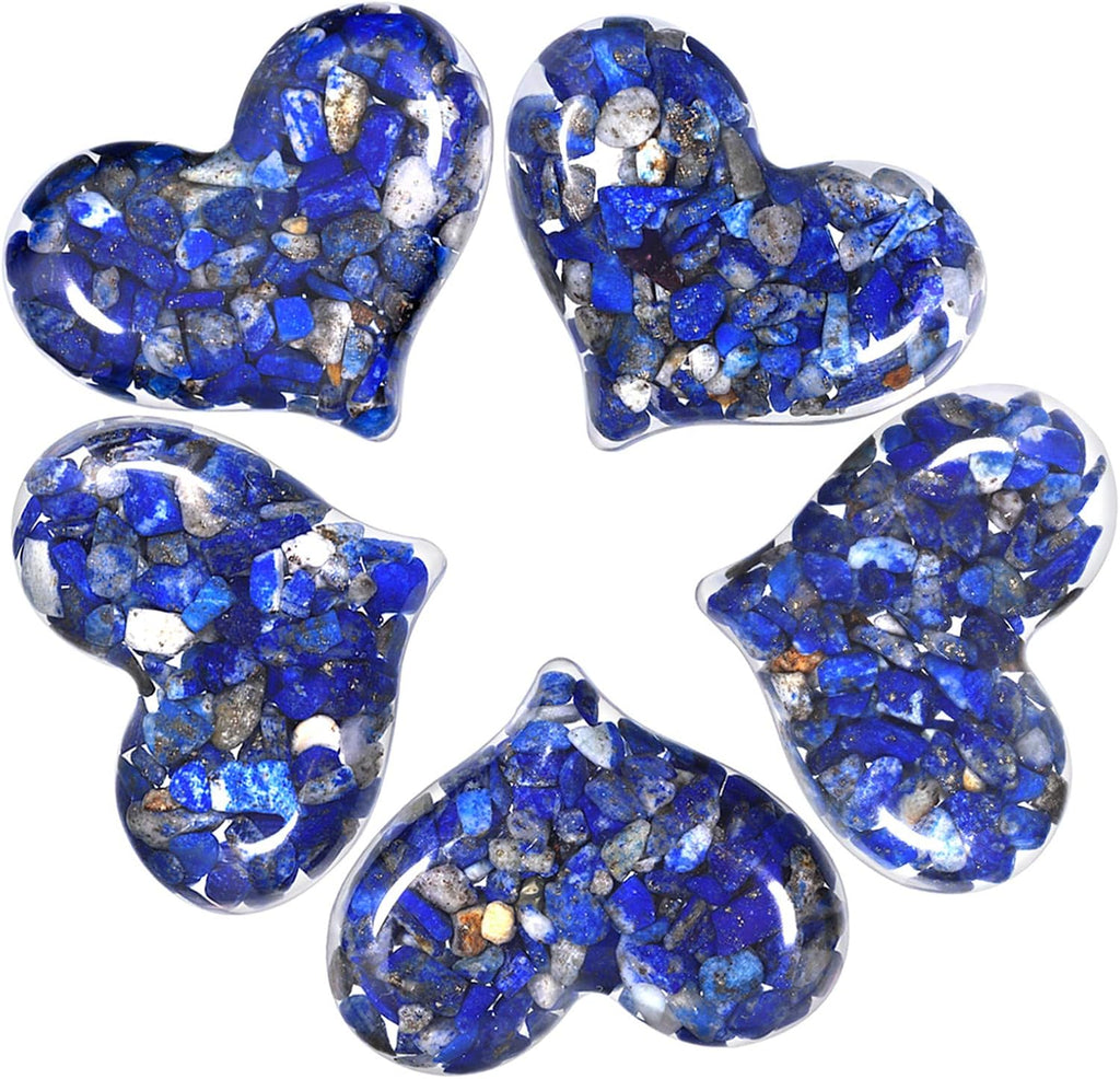mookaitedecor Set of 5 Lapis Lazuli Heart Shape Pocket Palm Stones, Polished Reiki Stone Love Heart Crystal for Healing Reiki, Jewelry Making, Home Decoration