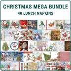 Mega Bundle of Decoupage Paper Napkins I 40 Various 3-Ply Lunch Napkins I Decorative Paper Napkins for Decoupage, Craft, Scrapbooking I Junk Journal Supplies (CHRISTMAS MEGA BUNDLE)