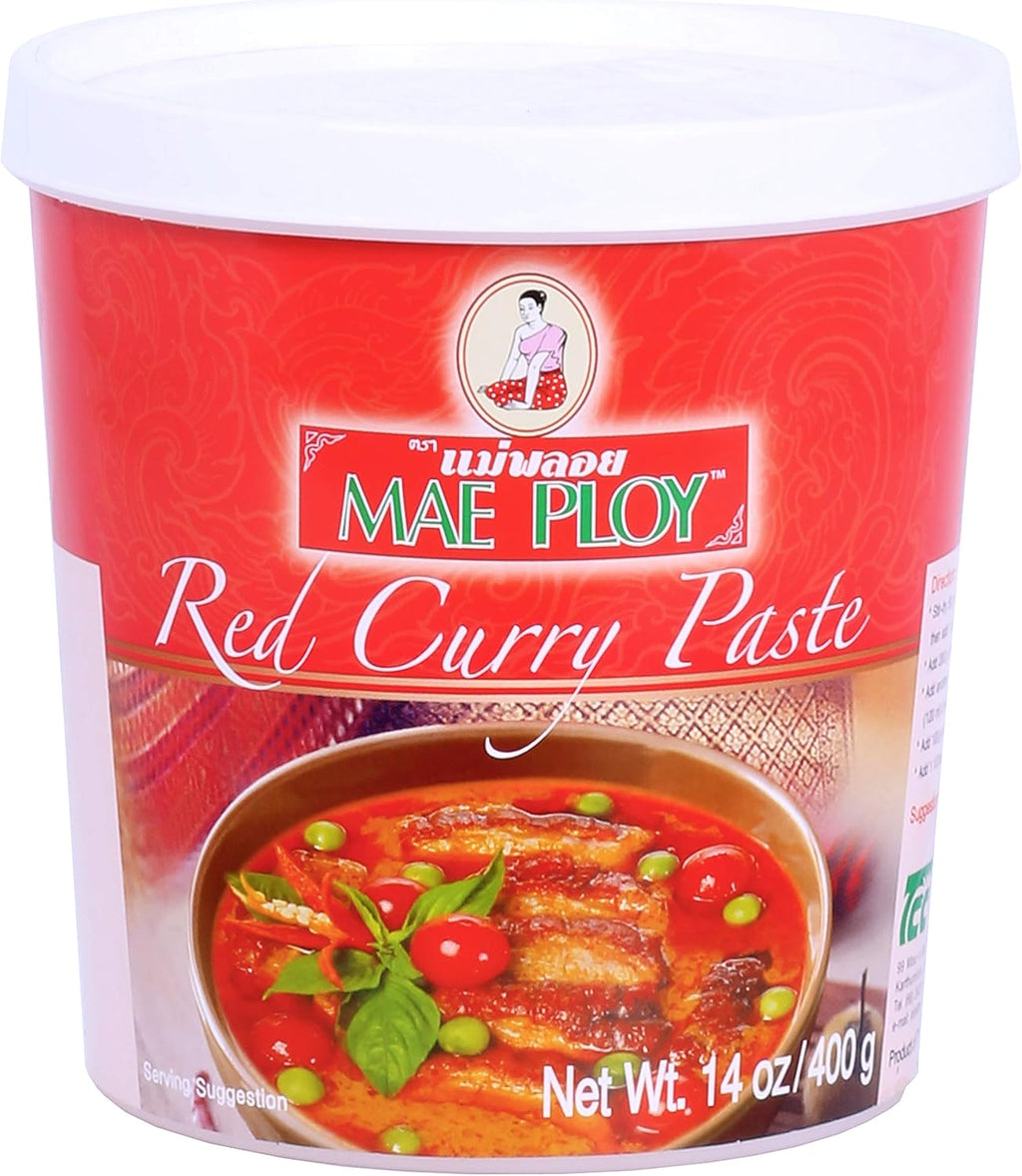 Mae Ploy Red Curry Paste, Authentic Thai Red Curry Paste For Thai Curries And Other Dishes, Aromatic Blend Of Herbs, Spices And Shrimp Paste, No MSG, Preservatives Or Artificial Coloring (14oz Tub)