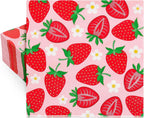 Whaline 80Pcs Strawberry Paper Napkins Fruit Disposable Napkins Red Pink Luncheon Dinner Table Napkin for Wedding Birthday Baby Shower Party Supplies