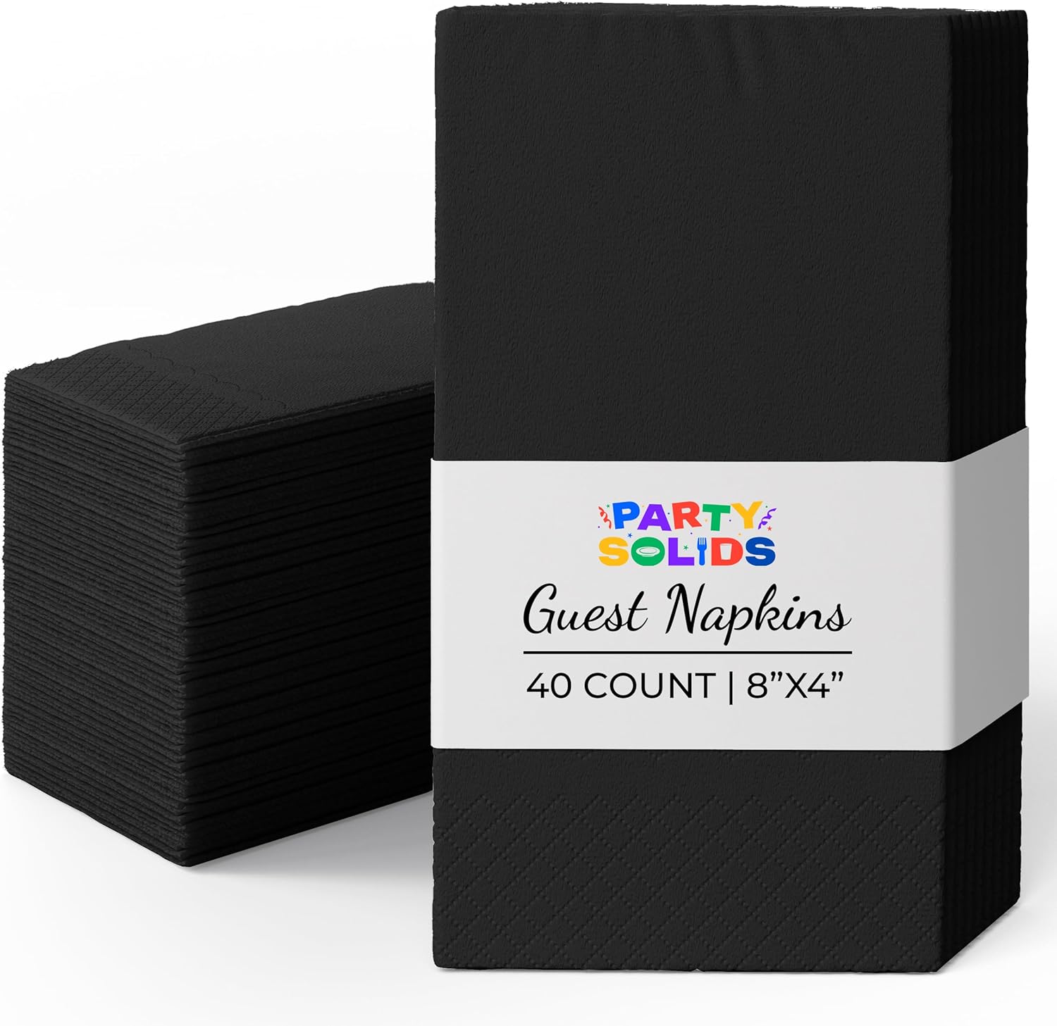 Party Solids Black Dinner Napkins Disposable 8" x 4" Folded - 40 Pcs 2 Ply Black Napkins Disposable Paper Guest Towels for Bathrooms, Dinners, Everyday Parties & Party Supplies