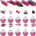 100 Pcs Glitter Cheerleader Cupcake Toppers Cheerleading Gymnastics Cupcake Picks Cheer Party Decorations Cheer Team Cake Decorations for Birthday Party Favors Supplies
