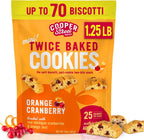 Cooper Street Twice Baked Orange Cranberry Biscotti Cookies - 1.25 Lb - Light and Crispy Coffee Cookie Bites - Low Calorie Italian Snacks for Adults & Kids - Kosher, Dairy, Peanut & Soy Free