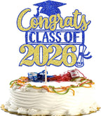 Rsstarxi 1 Pack 2026 Graduation Cake Topper Glitter Congrats Class of 2026 Cap Diploma Cake Pick 2026 Cake Decorations for Congrats 2026 Graduation Theme Party Supplies Blue Gold