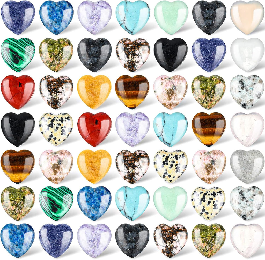 Nuenen 72 Pcs Natural Heart Shaped Crystal Stone 0.8 Inch Worry Stone Bulk Heart Palm Pocket Healing Carved Love Mini Gemstone Decor for Valentines Witchcraft Meditation