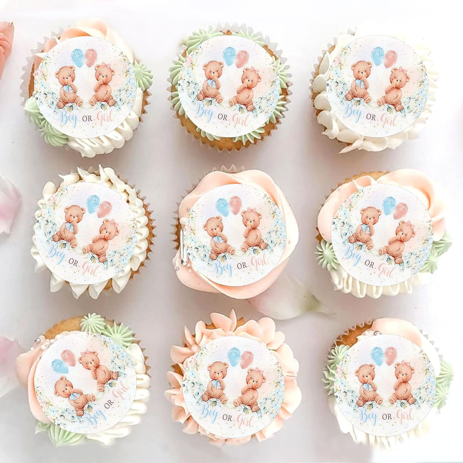 40Pcs Edible Circle Boy or Girl Baby Bears Cupcake Toppers for Gender Reveal Boy-Girl Twins Bear Cupcake Picks for Twins Baby Shower Boys Girls Bearly Birthday Cupcake Decoratiions