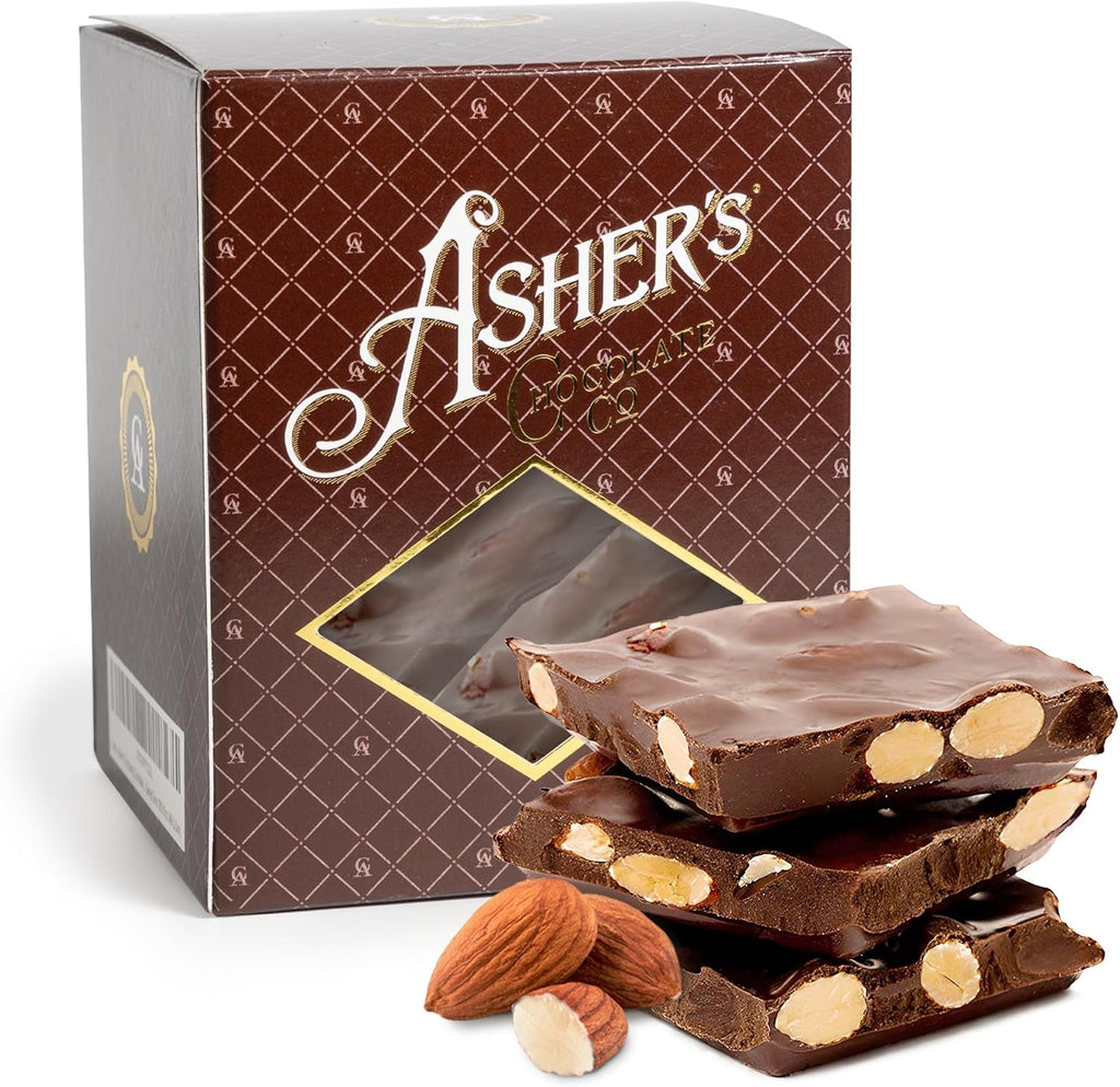 Asher's Chocolates, Milk Chocolate Almond Bark, Small Batches Sweet and Salty Candy with Almonds, Family Owned Since 1892 (1 Pound, Milk Chocolate)