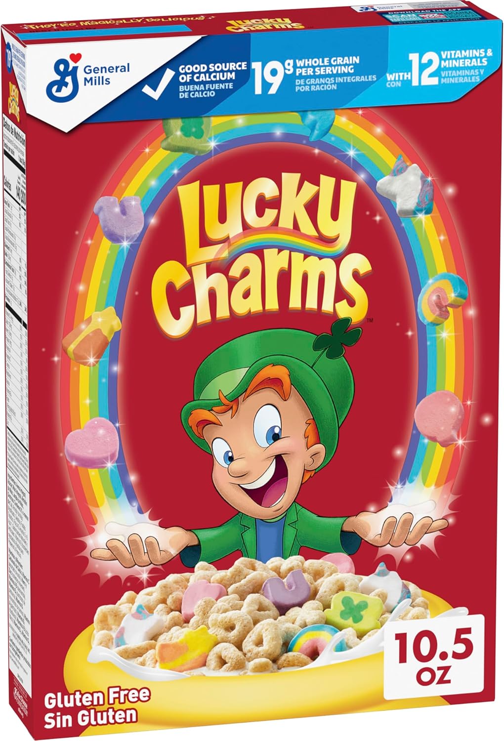 Lucky Charms Gluten Free Cereal with Marshmallows, Kids Breakfast Cereal, Made with Whole Grain, 10.5 oz