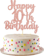 Gyufise 1Pc Happy 10th Birthday Cake Topper Glitter 10 & Fabulous Cheers to 10 Years Old Birthday Cake Pick for Celebrating 10th Birthday Anniversary Party Cake Decorations Supplies Rose Gold