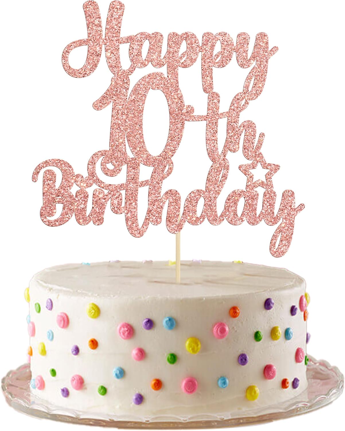 Gyufise 1Pc Happy 10th Birthday Cake Topper Glitter 10 & Fabulous Cheers to 10 Years Old Birthday Cake Pick for Celebrating 10th Birthday Anniversary Party Cake Decorations Supplies Rose Gold