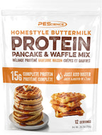 PEScience Protein Pancake Mix for Protein Waffles and Pancakes, Just Add Water, Whey and Casein Blend, Amazing Taste and Fluffy Texture - Homestyle Buttermilk, 12 Servings