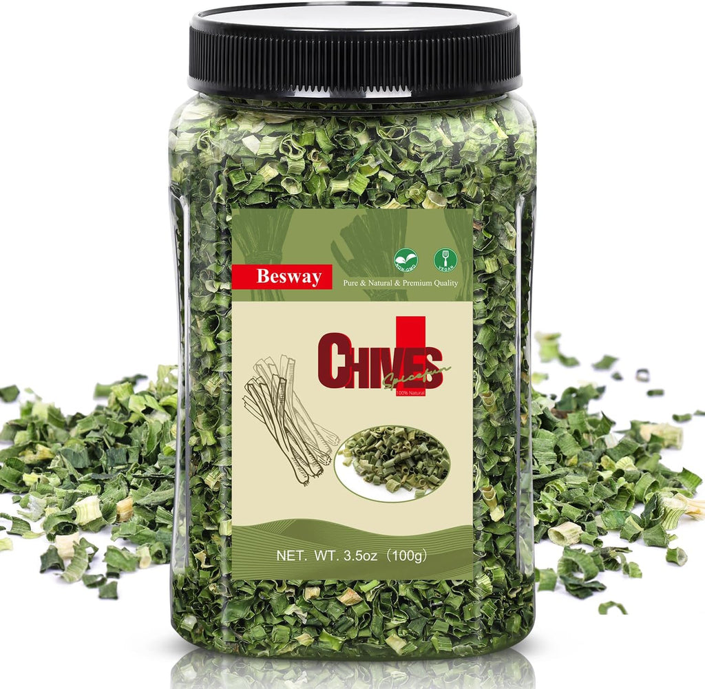 Besway Chives 3.5 oz(100g), Premium Dried Green Chives - Perfectly Chopped for Culinary Use, 100% Natural