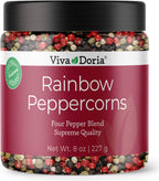 Viva Doria Rainbow Blend Peppercorn, Steam Sterilized Whole Black Pepper, Whole Green Pepper, Whole Pink Pepper, Whole White Pepper, 8 Oz, For Grinder Refills