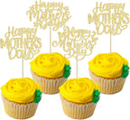 Ephlyn 24Pcs Happy Mothers Day Cupcake Toppers Mom Cupcake Picks Love Mum Cake Decoration Party Supplies for Mother's Day Party Decorations Supplies Gold