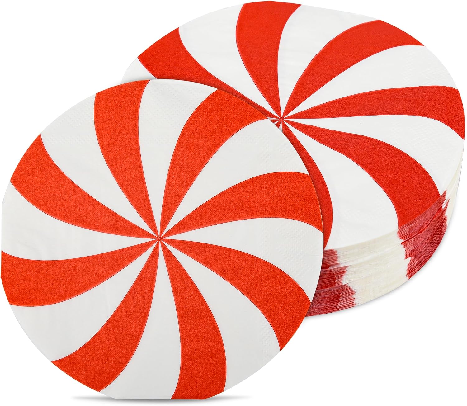 100Pcs Christmas Paper Napkins Peppermint Candy Disposable Napkins Round Lollipop Xmas Candy Party Tableware Decor Red White Cocktail Napkins for Winter Holiday Dinner Party Supplies
