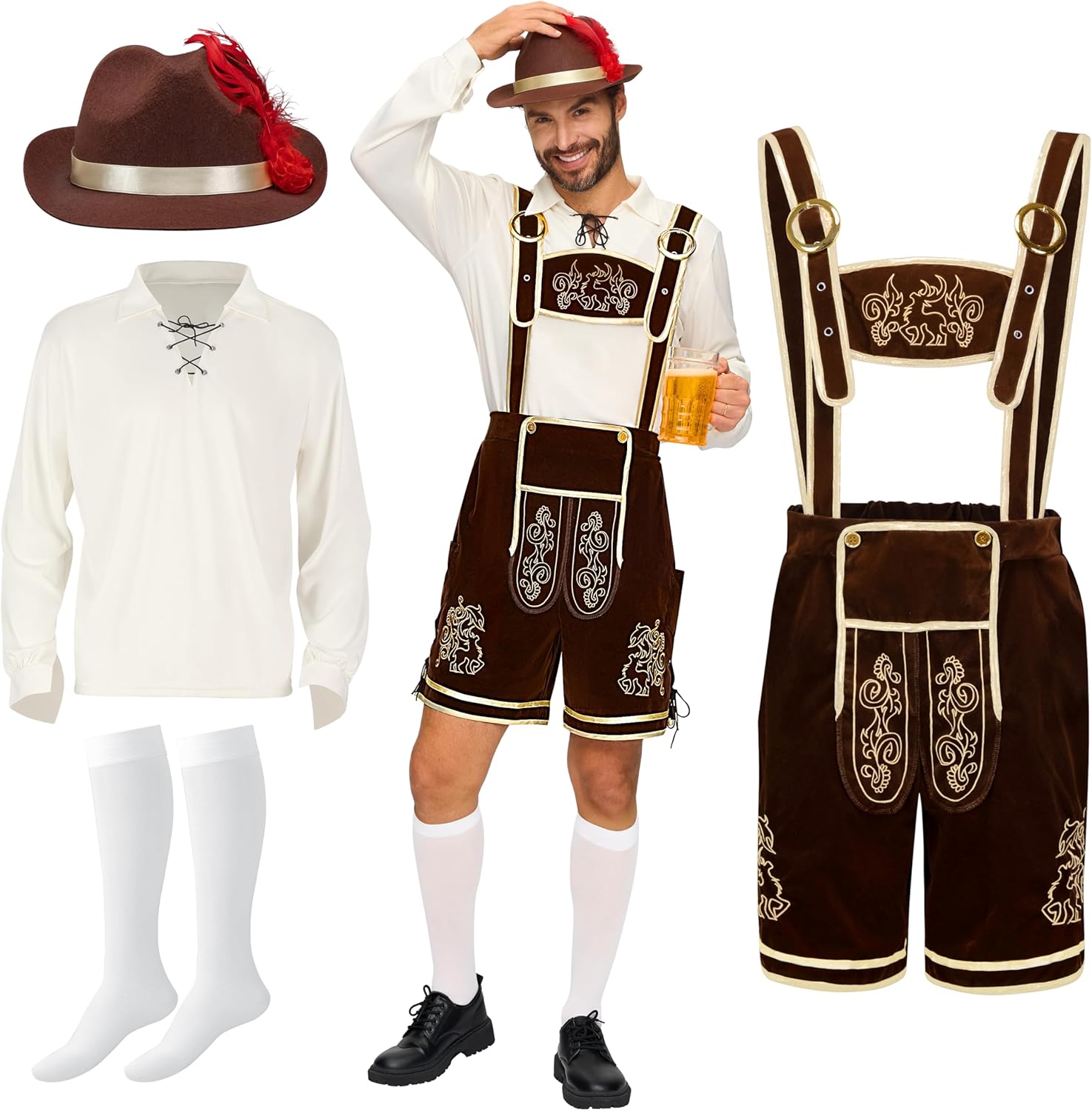 Spooktacular Creations Men’s German Bavarian Oktoberfest Costume Set, Beer Costume Hat for Adults Halloween and Beer Festival