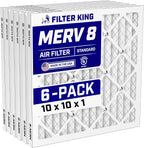 Filter King 10x10x1 Air Filter (MERV 8) (6-Pack) Dust & Allergy Control AC Furnace Filters, MADE IN USA, HVAC, Pleated, Electrostatic (Actual Size: 9.5 x 9.5 x .75)