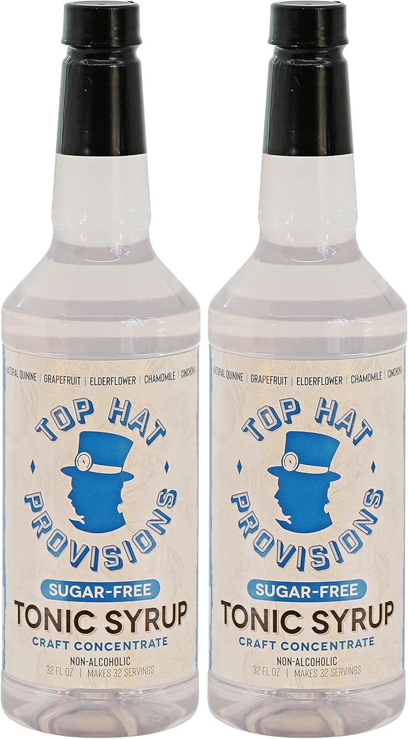 Top Hat Keto Sugar Free Tonic Syrup - 5x Diet Tonic Water Quinine Drink Concentrate - Just Add Seltzer Water - 2 Pack of 32oz Bottles