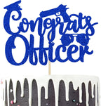 Congrats Officer Cake Topper, Congratulations on Police Academy Graduate Cake Decor, Class of 2026 Police Academy Graduation Party Decoration Supplies, Blue Glitter
