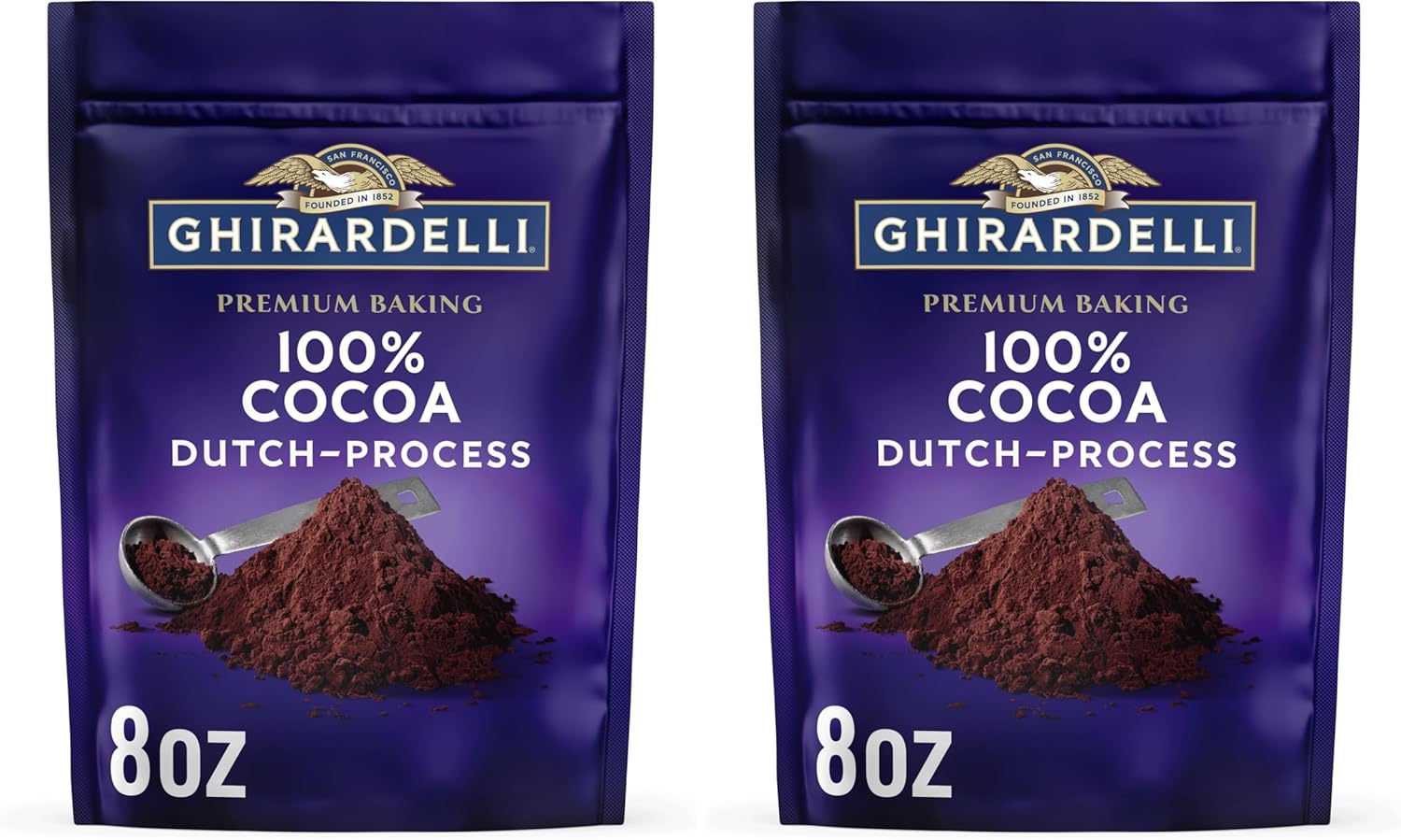 GHIRARDELLI Premium Baking Cocoa 100% Cocoa Dutch Process Unsweetened Cocoa Powder – Gourmet Baking Cocoa for Brownies, Cakes, Cookies & Smoothies, 8 oz Bag (Pack of 2)