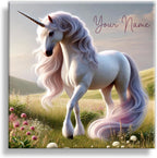 Customizable Unicorn Canvas Wall Art – 10"x10" Personalized Name Sign for Girls’ Room – Cute Majestic Unicorn with Pastel Flowers – Perfect Nursery Decor, Fairy Tale, Princess & Magical Theme Wall Art (10x10 inch)