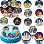 36PCS Edible Christmas Religious Nativity Cupcake Toppers Wafer Paper Happy Birthday Jesus Cupcake Picks Holy Nativity Toppers for Christmas Jesus Theme Party Decor Supplies (Pattern 2)