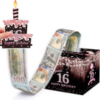 Sweet 16th Birthday Money Box for Cash Gift, Surprise Pull Out Money Gift Box with 50Pcs Transparent Bags - Fun Ways to Give Cash as A 16th Birthday Gift for Girls