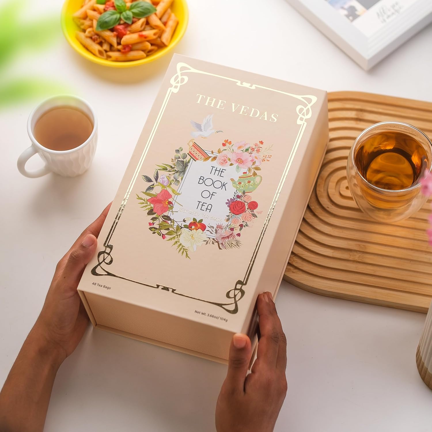 The Vedas Book Of Tea Gift Set | Assorted Tea Bags Gift Box | Christmas Gift | 12 Exotic Herbal Tea Blends In Handcrafted Cotton Bags | Net 48 bags | Gift for mom