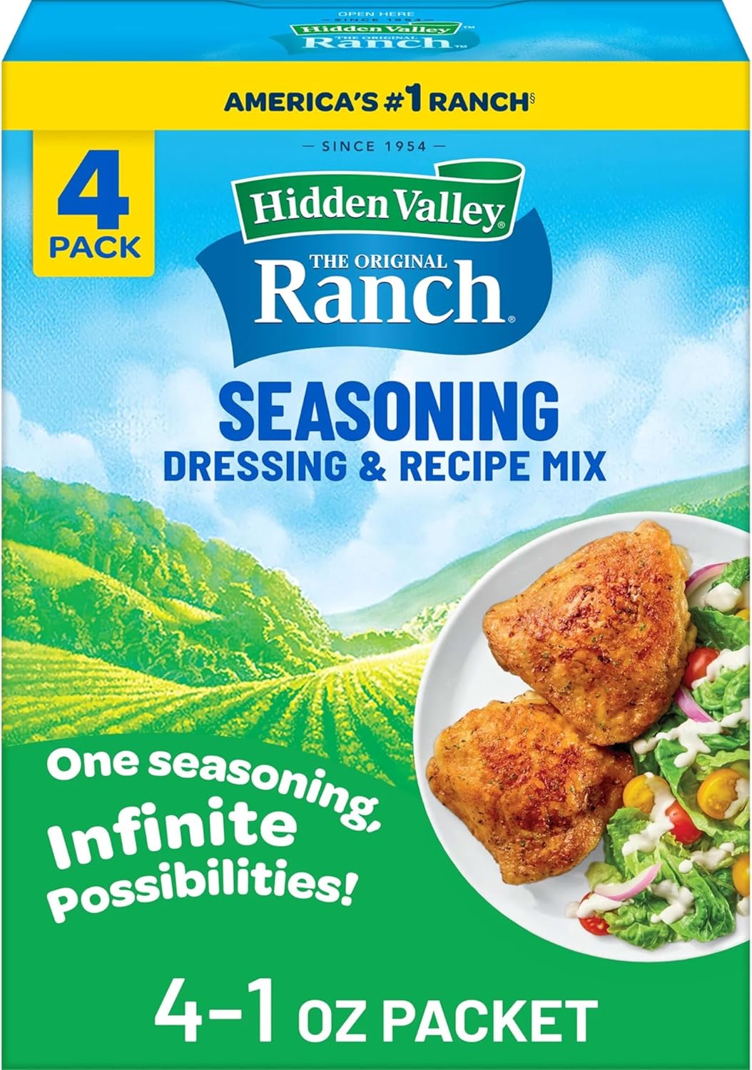 Hidden Valley Original Ranch Seasoning, Dressing and Recipe Mix, 1 Ounce Each, 4 Count (Package May Vary)