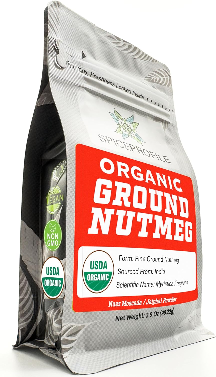 Spice Profile USDA Organic Ground Nutmeg, Lab Tested for Heavy Metals, Resealable 3.5 oz Pouch, Jaiphal Powder, Nuez Moscada