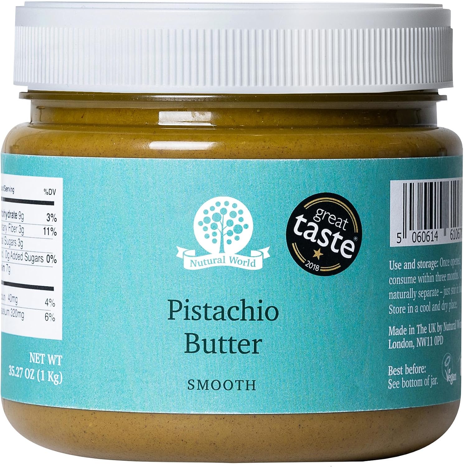 Nutural World - Smooth Pistachio butter 35 Oz (1kg) / 100% pure single ingredient - Great Taste Award winner