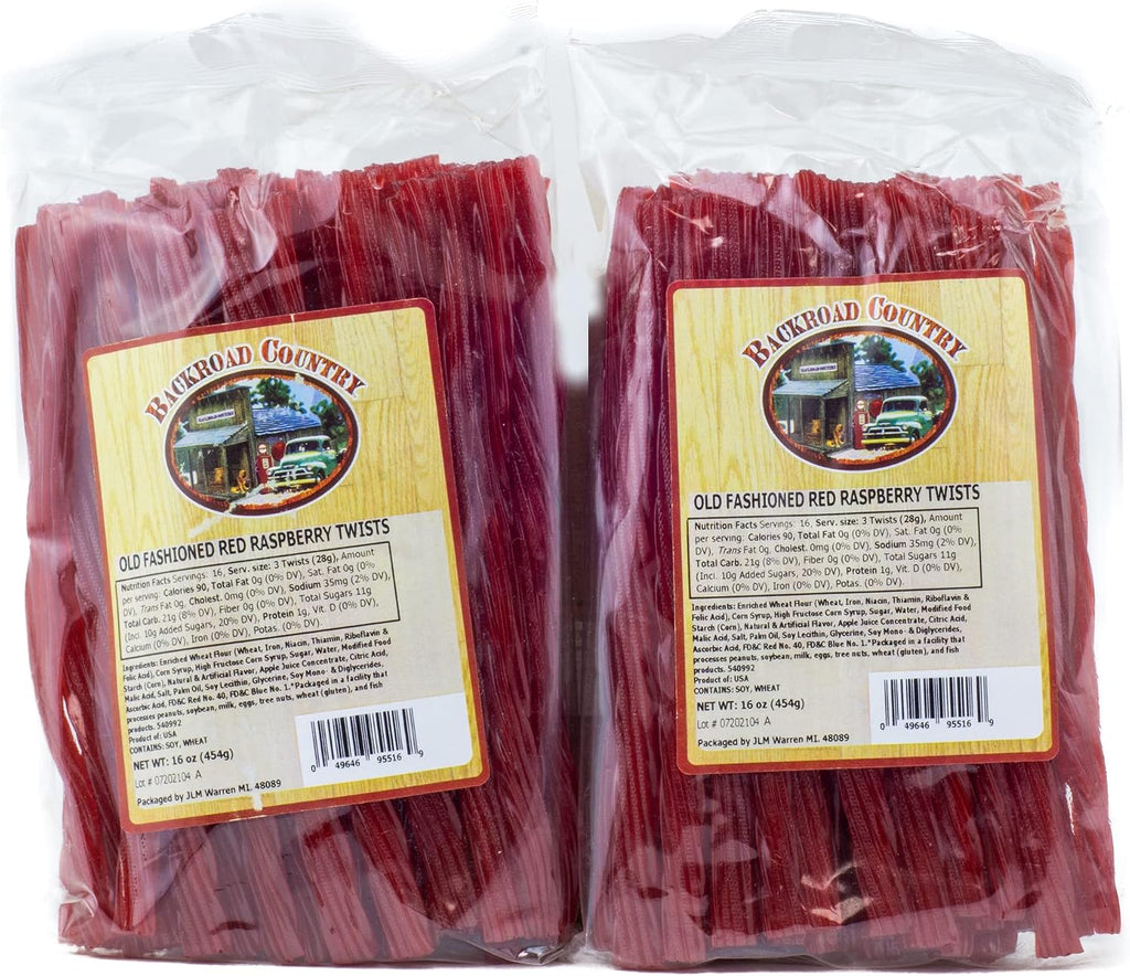 Backroad Country Old Fashioned Red Raspberry Twists - Licorice Candy - Made in the USA - 16 OZ (Pack of 2)