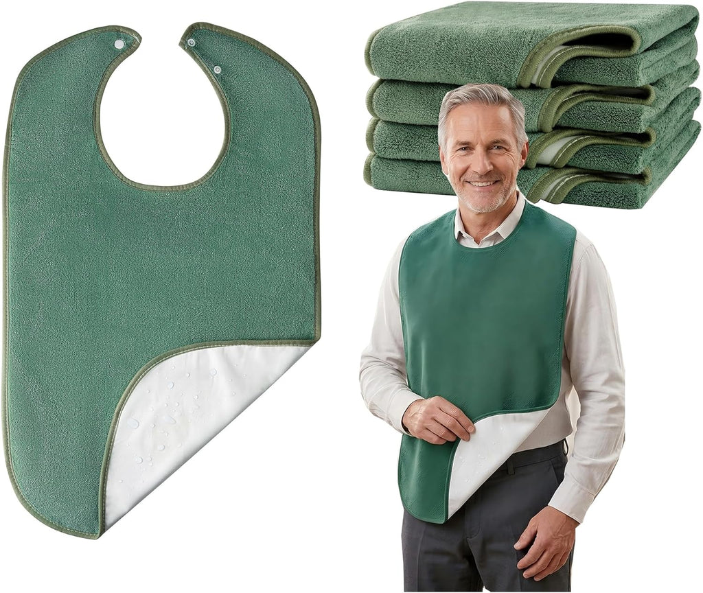 4 Pack Adult Bibs for Men and Women, Adult Bibs for Elderly,Towel bibs for Special Needs Adults