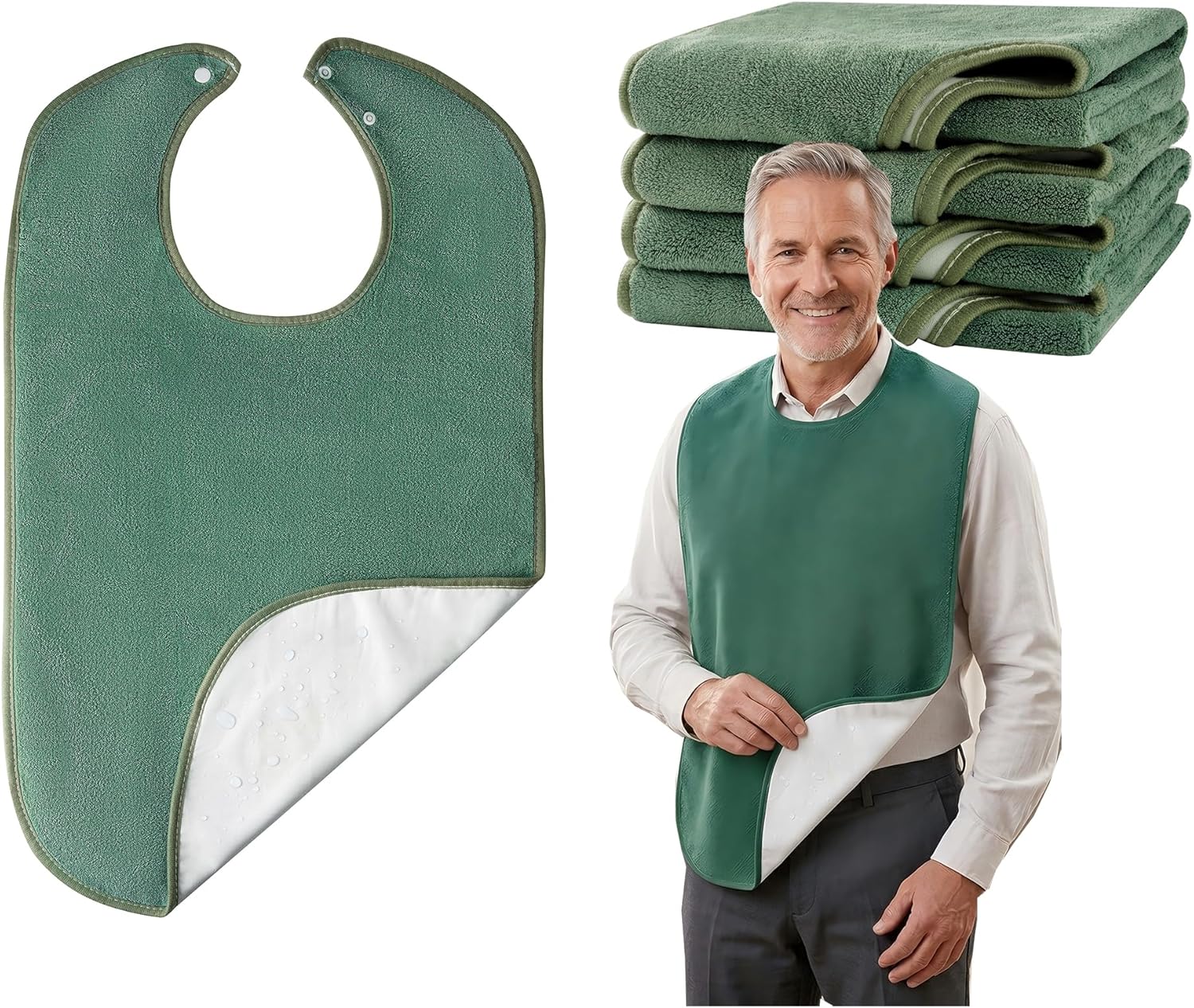 4 Pack Adult Bibs for Men and Women, Adult Bibs for Elderly,Towel bibs for Special Needs Adults