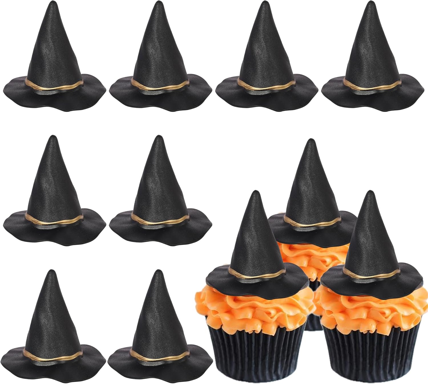 Rsstarxi 12 Pack Black Witch Hat Cupcake Toppers Magic Witch Wizard Theme Cupcake Picks for Halloween Baby Shower Wedding Birthday Anniversary Party Cake Decorations Supplies