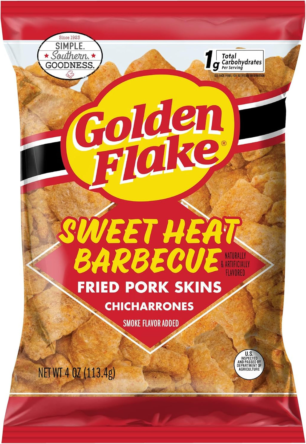 Golden Flake Sweet Heat Pork Rinds, 4 oz Bags (Pack of 12) – Spicy-Sweet Crunchy Pork Skins – Gluten-Free, Keto Snack with Bold Southern Flavor