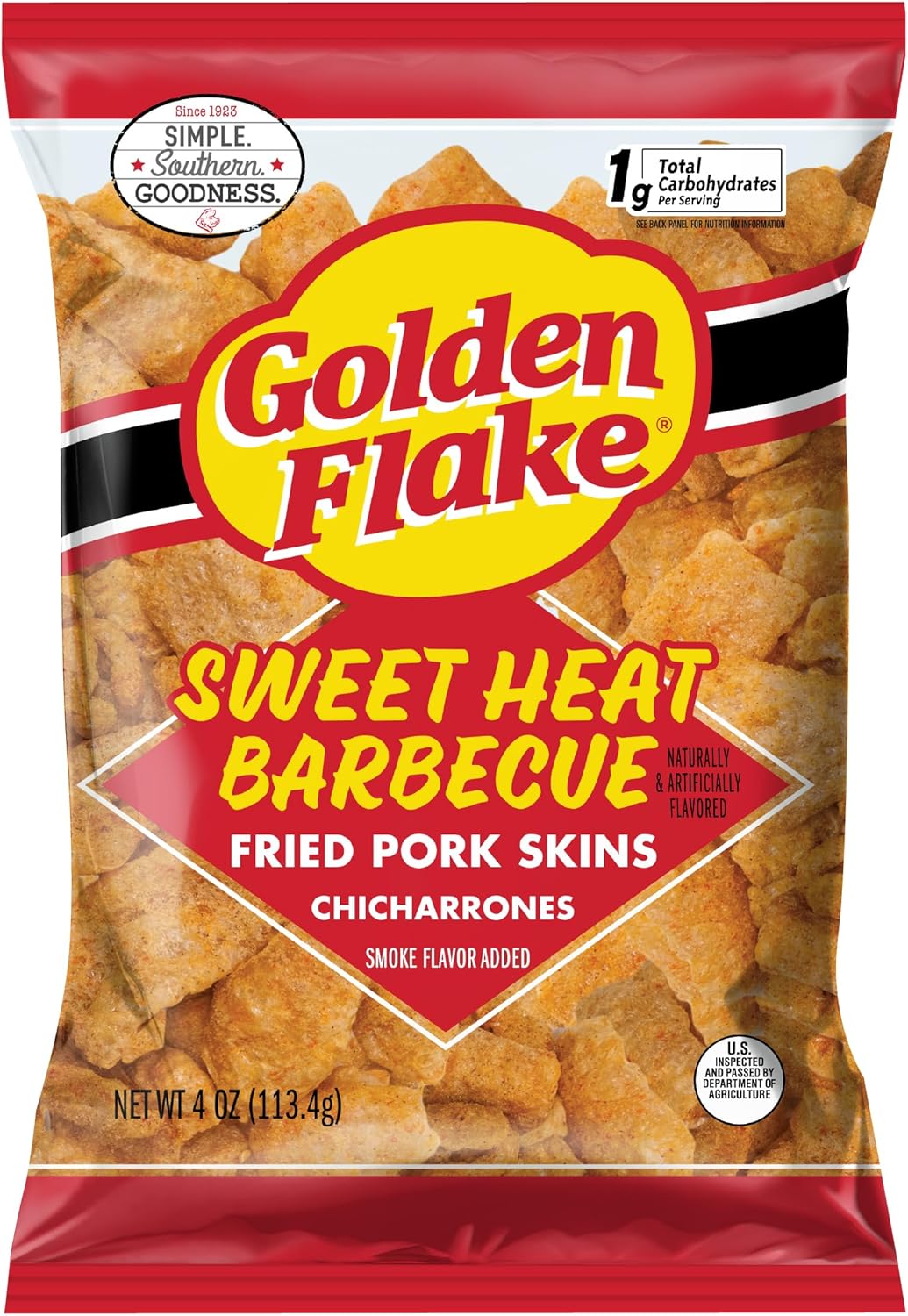 Golden Flake Sweet Heat Pork Rinds, 4 oz Bags (Pack of 12) – Spicy-Sweet Crunchy Pork Skins – Gluten-Free, Keto Snack with Bold Southern Flavor
