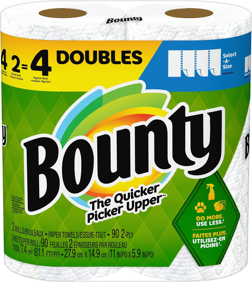 Bounty Select-A-Size Paper Towels, 2 Double Plus Rolls, White, 113 Sheets Per Roll