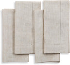 Solino Home Light Natural Linen Napkins Set of 4-100% Pure Linen Hemstitch Dinner Napkins 20 x 20 Inch for Spring, Summer, Mothers Day - Classic Hemstitch