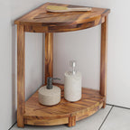 HOLANA 18" Teak Corner Shower Stool - Teak Shower Bench with Storage Shelf - Shower Foot Rest & Shaving Stool - Compact Teak Shower Stool for Indoor Use