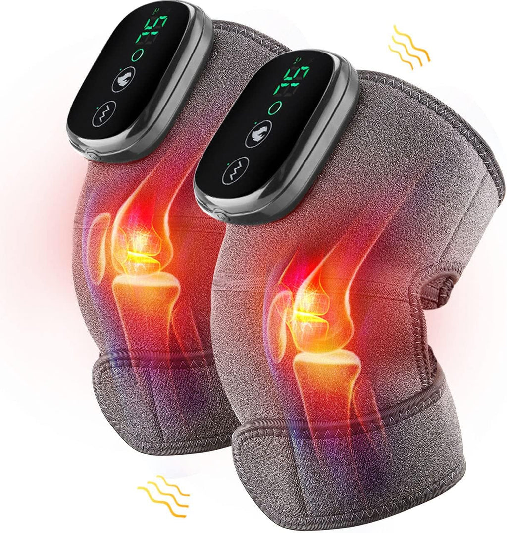 MOAJAZA Heated Knee Massager Shoulder Heating Pads Elbow Brace 3 in 1 with Vibration, Cordless Rechargeable Heating Knee Warmers Wrap for Shoulder Elbow Knee Stress Relief 2 Packs