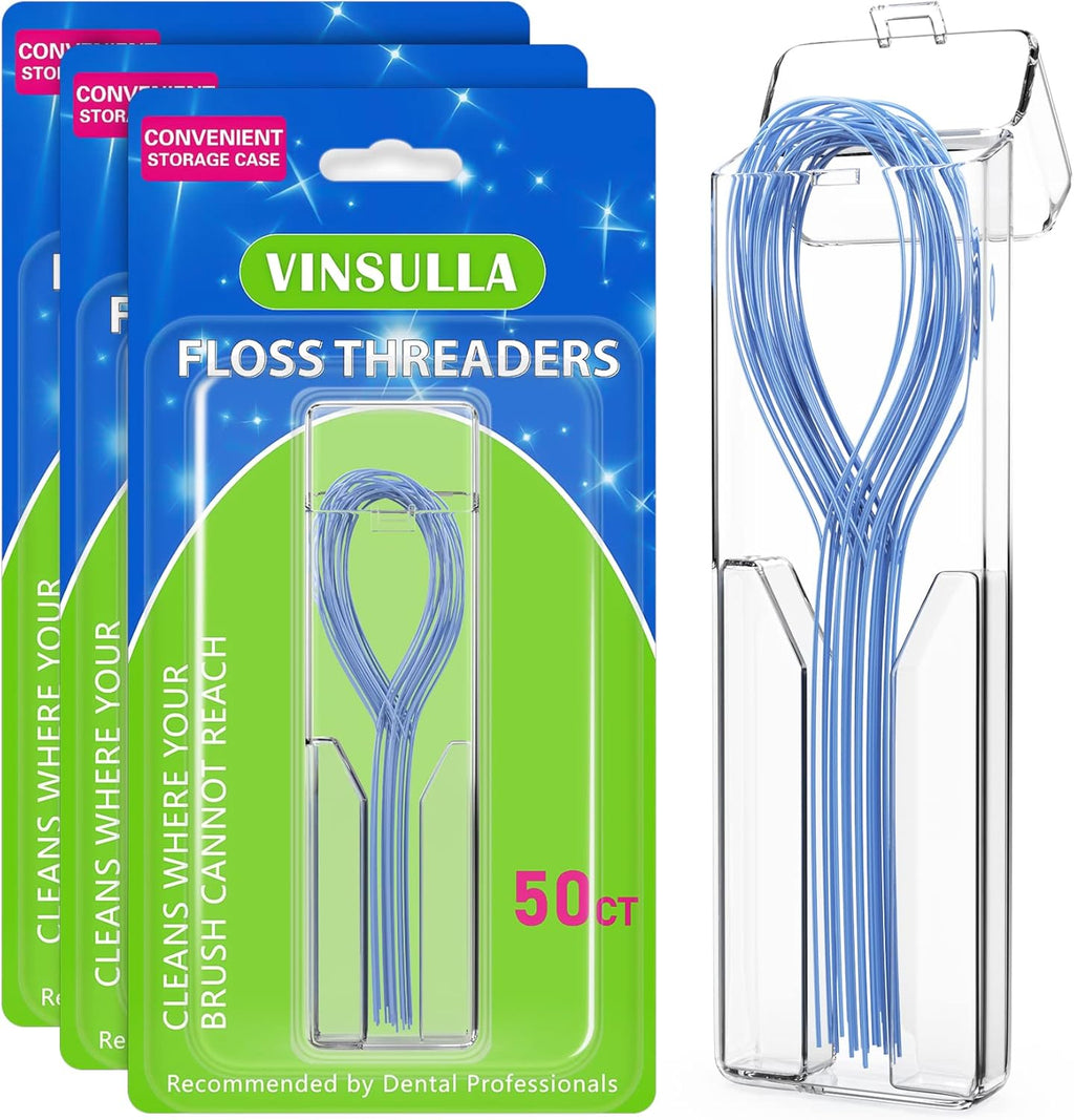 150 Count Floss Threaders for Braces, Bridges, and Implants (3 Packs of 50) - Flexible Nylon Threading Loops - Slim & Durable Dental Floss Helpers for Crowns & Orthodontic Appliances