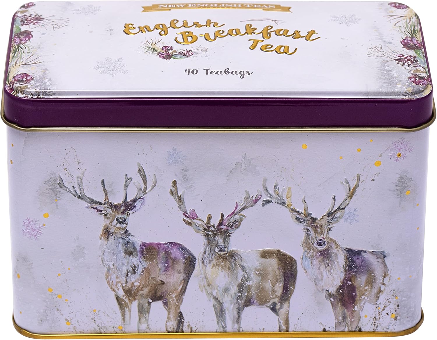 New English Teas English Breakfast Christmas Tea Gift Set, Stag Design Tin with 40 English Breakfast Tea Bags
